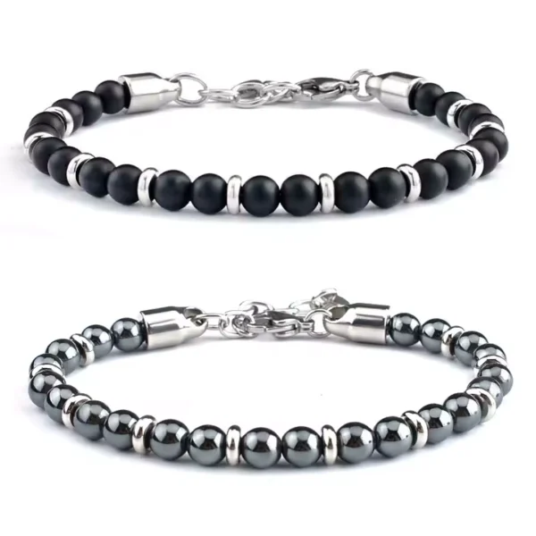 Bracelet en Perles Naturelles Onyx mat ou Hématite 6mm.