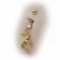 Nombril avec Piercing Serpent Élancé Titane Doré Pavé de Zircons Cubiques et Œil Rouge.