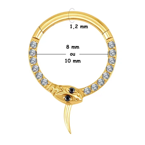 Piercing Anneau Clicker Serpent Ouroboros Titane & Zircons (couleur anodisé doré) Piercing Anneau Clicker Serpent Ouroboros Titane & Zircons (couleur anodisé doré).
