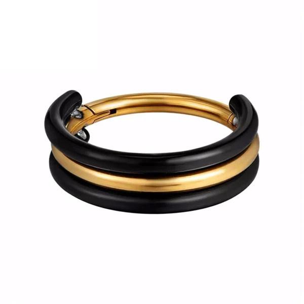 Piercing Anneau Clicker Titane à Double Arc Noir Contrasté (variante couleur anodisé doré) Piercing Anneau Clicker Titane à Double Arc Noir Contrasté (variante couleur anodisé doré).