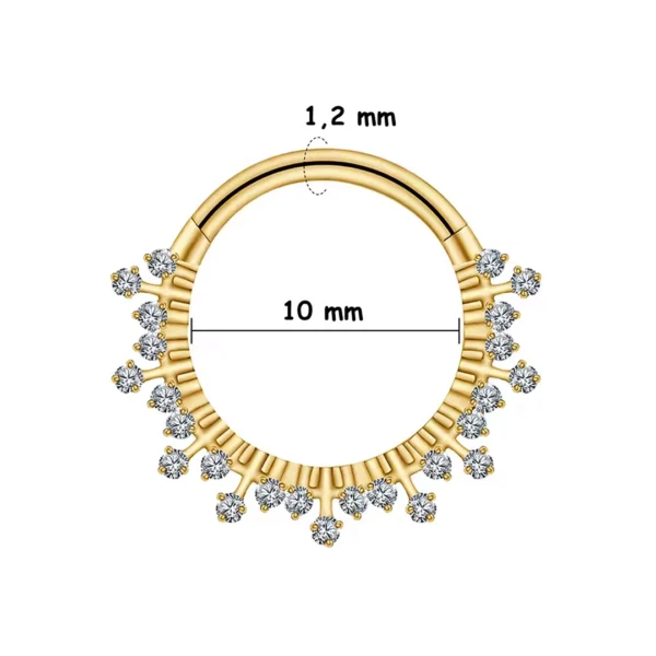 Piercing Anneau Clicker Titane à Frise Lumineuse (variante 10 mm anodisé doré) Piercing Anneau Clicker Titane à Frise Lumineuse (variante 10 mm anodisé doré).