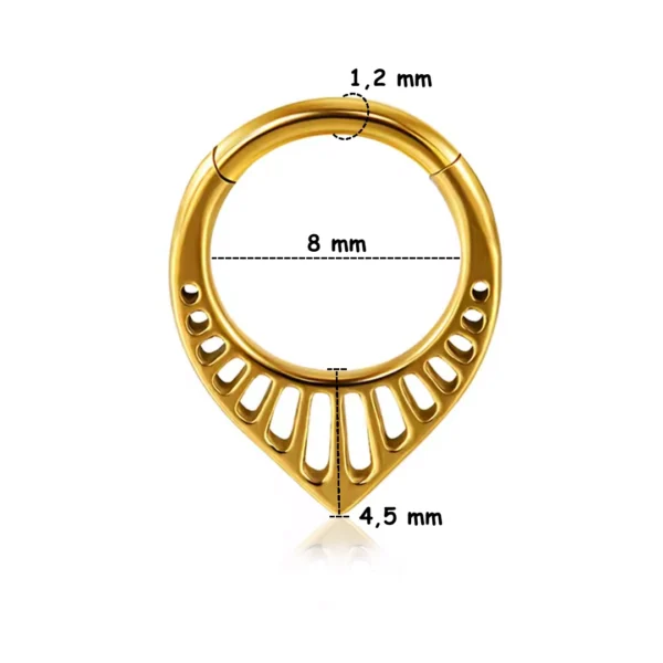 Piercing Anneau Clicker en V Ajouré - Daith & Septum (variante doré PVD 8 mm) Piercing Anneau Clicker en V Ajouré - Daith & Septum (variante doré PVD 8 mm).