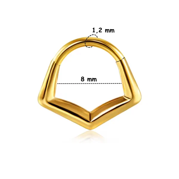 Piercing Clicker Chevron en Acier 316L - Daith & Septum (variante 8 mm couleur doré PVD) Piercing Clicker Chevron en Acier 316L - Daith & Septum (variante 8 mm couleur doré PVD).