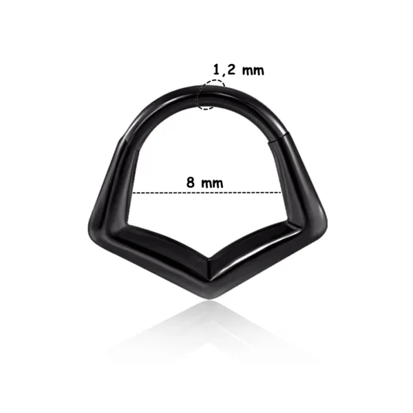 Piercing Clicker Chevron en Acier 316L - Daith & Septum (variante 8 mm couleur noir PVD) Piercing Clicker Chevron en Acier 316L - Daith & Septum (variante 8 mm couleur noir PVD).