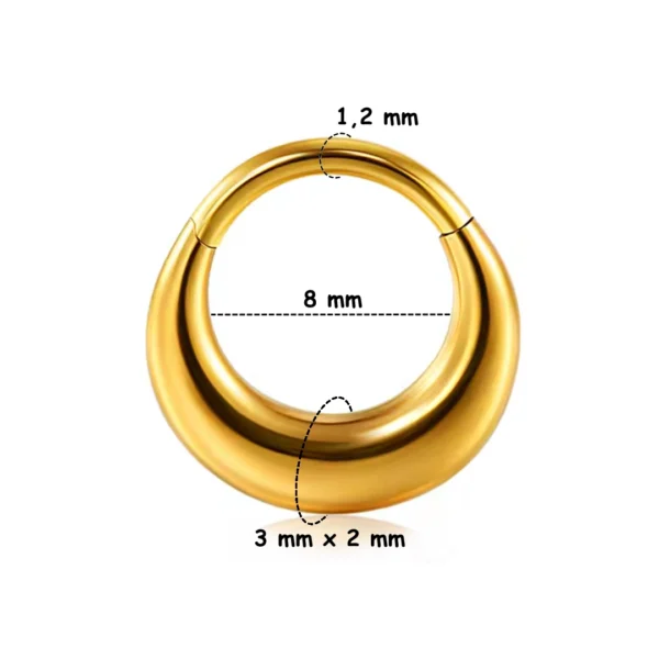 Piercing Clicker Septum & Daith Croissant Bold en Acier (version doré PVD 8 mm) Piercing Clicker Septum & Daith Croissant Bold en Acier (version doré PVD 8 mm).