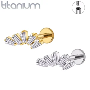 Piercing Labret Éventail Baguettes Zircons en Titane.