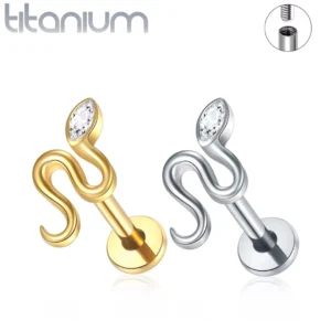 Piercing Labret Serpent Sinueux à Tête Zircon Marquise.