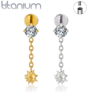 Piercing Labret Titane Zircon Boule Pendante à Pointes.