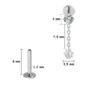 Piercing Labret Titane Zircon Boule Pendante à Pointes (variante 8 mm gris argenté).