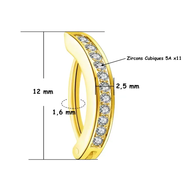 Piercing Nombril Clicker Titane à Barrette Sertie Zircons (variante 12 mm anodisée doré) Piercing Nombril Clicker Titane à Barrette Sertie Zircons (variante 12 mm anodisée doré).