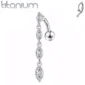 Piercing Nombril Inversé Titane Cascade de Zircons Marquise.