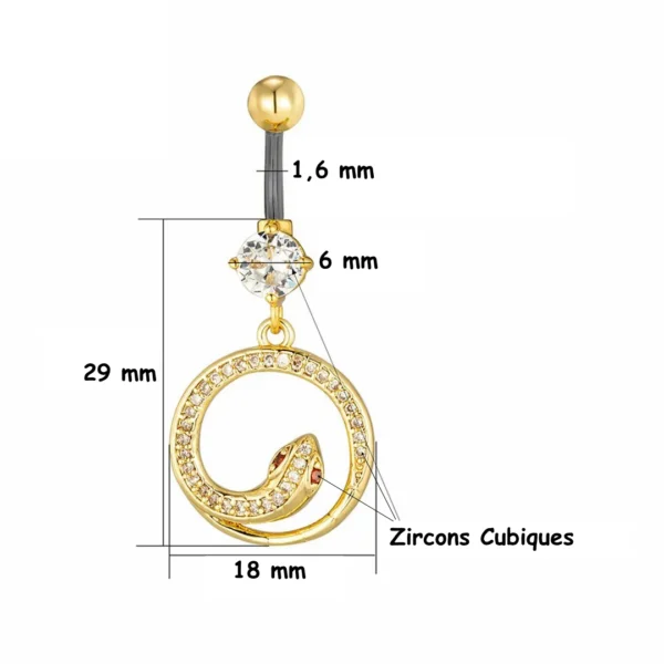 Piercing Nombril Serpent Doré en Cercle et Zircons Rouges (dimensions) Piercing Nombril Serpent Doré en Cercle et Zircons Rouges (dimensions).