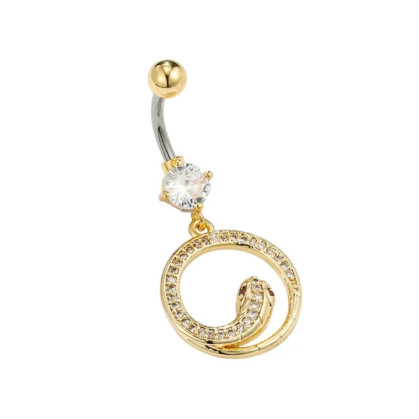 Piercing Nombril en Titane ASTM-F136 à Serpent Doré en Cercle et Zircons Rouges Piercing Nombril en Titane ASTM-F136 à Serpent Doré en Cercle et Zircons Rouges.