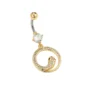 Piercing Nombril en Titane ASTM-F136 à Serpent Doré en Cercle et Zircons Rouges.
