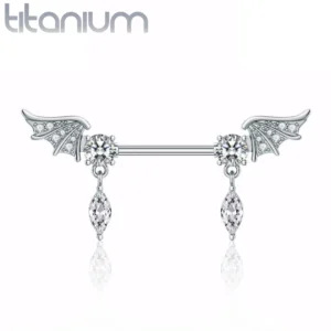 Piercing Téton à Ailes d'Anges Serties et Zircons Marquise.