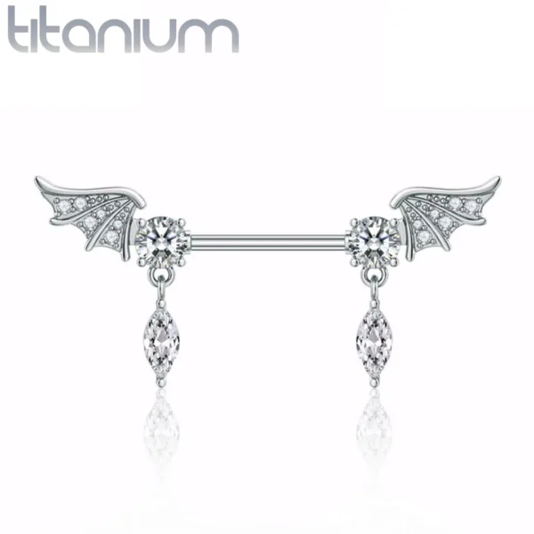 Piercing Téton à Ailes d'Anges Serties et Zircons Marquise.
