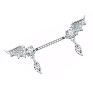 Piercing Téton en Titane ASTM-F136 à Ailes d'Anges Serties et Zircons Marquise.