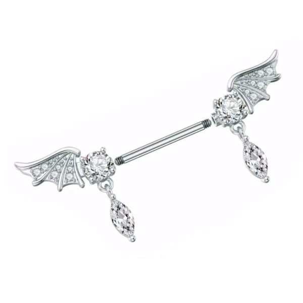 Piercing Téton en Titane ASTM-F136 à Ailes d'Anges Serties et Zircons Marquise Piercing Téton en Titane ASTM-F136 à Ailes d'Anges Serties et Zircons Marquise.
