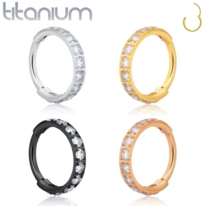 Anneau Clicker en Titane Serti de Zirconiums - 8 à 12 mm.