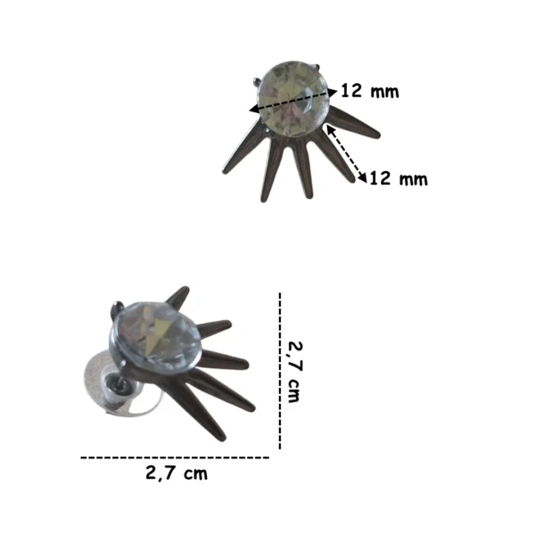 Boucles d'Oreilles Punk à Pointes Noires & Zircon à Facettes (dimensions) Boucles d'Oreilles Punk à Pointes Noires & Zircon à Facettes (dimensions).