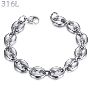 Bracelet à Maillons Grain de Café 8 mm en Acier 316L.