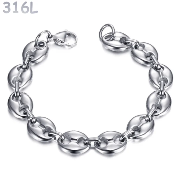 Bracelet à Maillons Grain de Café 8 mm en Acier 316L.
