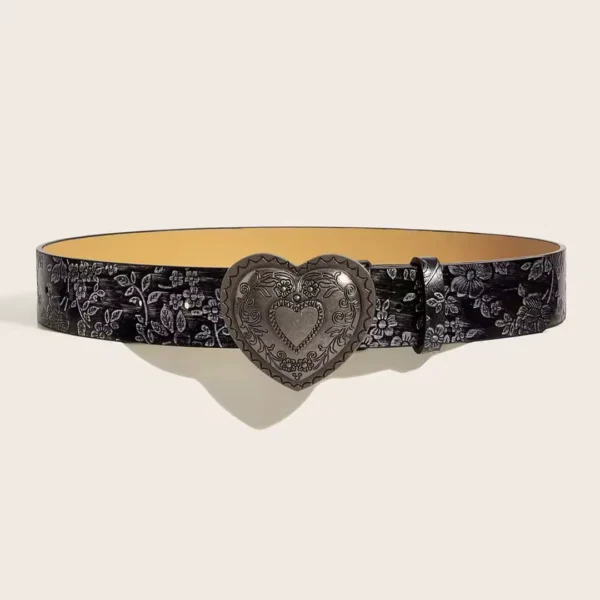 Ceinture Fleurie Noire Similicuir à Boucle Cœur Vintage en Acier Inoxydable Ceinture Fleurie Noire Similicuir à Boucle Cœur Vintage en Acier Inoxydable.