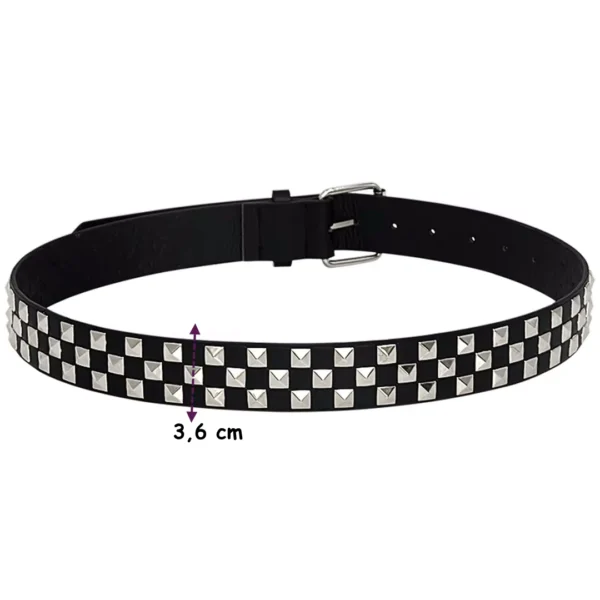 Ceinture Gothique Noire en Similicuir à Rivets Pyramide Motif Damier - Largeur 3,6 cm Ceinture Gothique Noire en Similicuir à Rivets Pyramide Motif Damier - Largeur 3,6 cm.