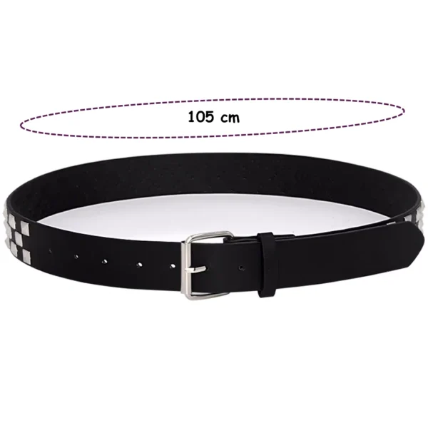 Ceinture Noire Similicuir à Rivets Pyramide Motif Damier - Tour de Taille jusqu'à 90 cm Ceinture Noire Similicuir à Rivets Pyramide Motif Damier - Tour de Taille jusqu'à 90 cm.