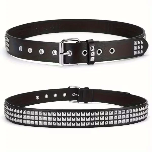 Ceinture Noire Similicuir à Rivets Pyramide en Acier Inoxydable Ceinture Noire Similicuir à Rivets Pyramide en Acier Inoxydable.