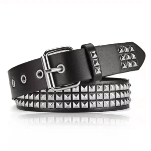 Ceinture Similicuir Noir à Rivets Pyramide.