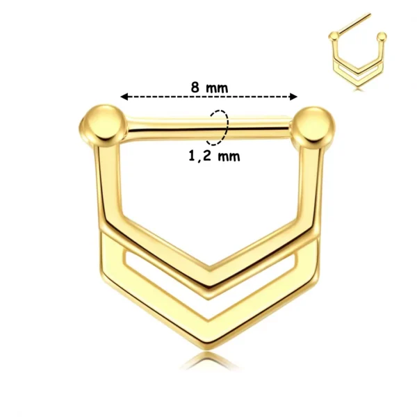 Clicker Septum Double Arrow en Acier 316L - 1,2 mm (variante doré PVD) Clicker Septum Double Arrow en Acier 316L - 1,2 mm (variante doré PVD).