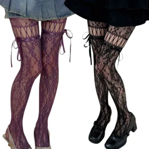 Collants Ajourés Effet Porte-Jarretelles - Noir ou Violet.