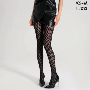 Collants Noirs Semi-Opaques au Motif Damier Ajouré.