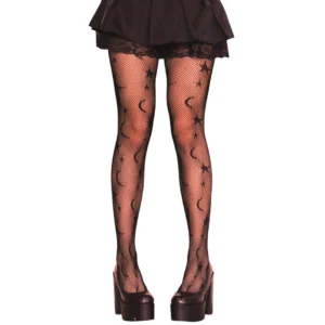 Collants Résille Noirs Motif Croissants de Lune & Étoiles.