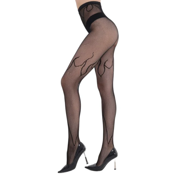 Collants Résille Noirs à Motif Flammes Ardentes - Taille Haute 36 à 42 Collants Résille Noirs à Motif Flammes Ardentes - Taille Haute 36 à 42.