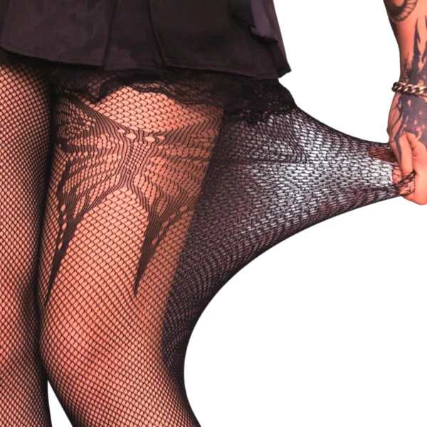 Collants Résille Noirs à Motif Papillon - Nylon & Élasthanne Extensible Collants Résille Noirs à Motif Papillon - Nylon & Élasthanne Extensible.