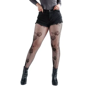 Collants Résille à Motif de Roses Noires - Taille Haute.