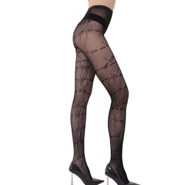 Collants Sexy Noirs en Résille avec Motif Fil Barbelé Collants Sexy Noirs en Résille avec Motif Fil Barbelé.