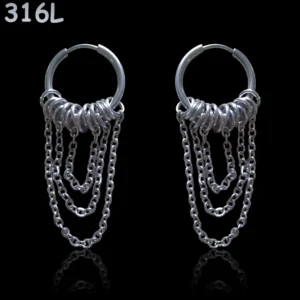 Créoles Huggie 16 mm à Triple Chaîne & Anneaux Mobiles.