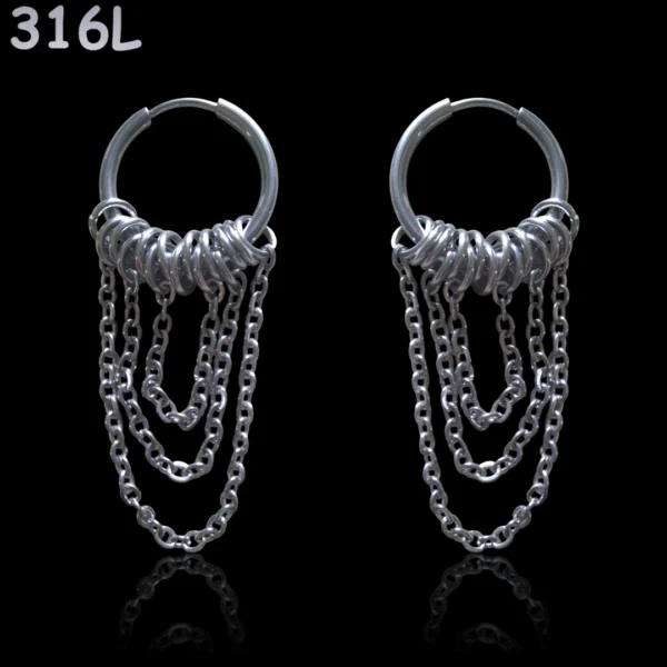 Créoles Huggie 16 mm à Triple Chaîne & Anneaux Mobiles.