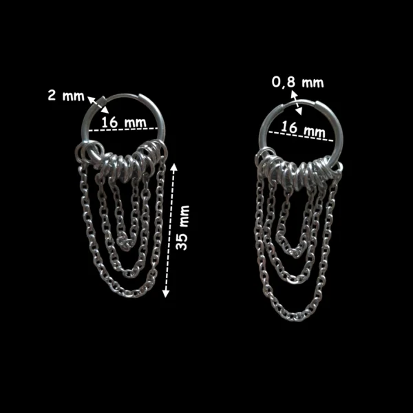 Créoles Huggie 16 mm à Triple Chaîne & Anneaux Mobiles (dimensions) Créoles Huggie 16 mm à Triple Chaîne & Anneaux Mobiles (dimensions).