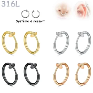 Faux Piercing Anneau 1,6 mm Oreille ou Nez (sans perçage).