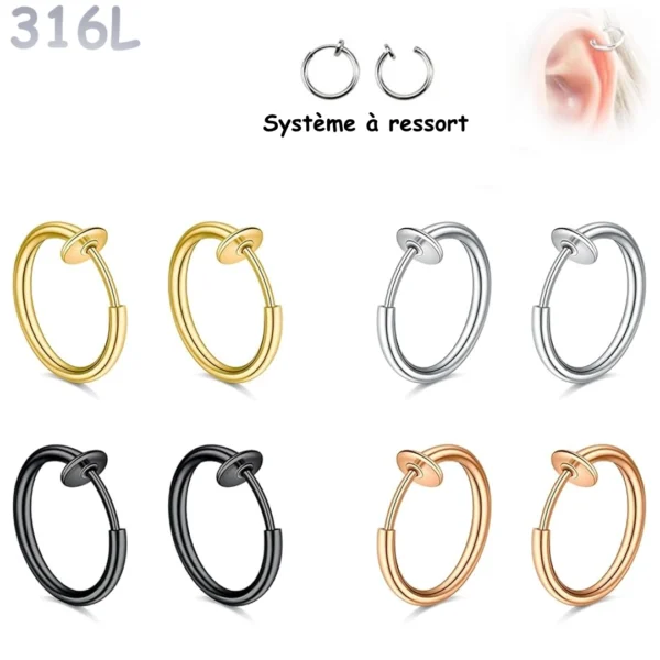 Faux Piercing Anneau Oreille Sans Perçage Épaisseur 1,6 mm.