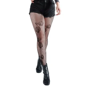 Femme Punk avec Collants Résille à Motif de Roses Noires.