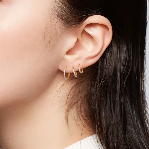 Femme avec Anneau Clicker en Titane Serti de Zirconiums - 8 à 12 mm au Lobe Femme avec Anneau Clicker en Titane Serti de Zirconiums - 8 à 12 mm au Lobe.