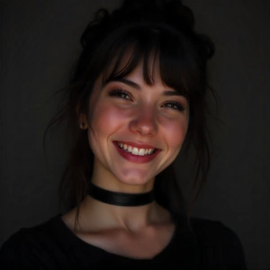 Femme avec un choker (collier ras-du-cou) style full black.