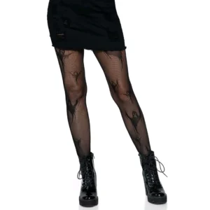 Femme en Collants Résille Noirs à Motif Fantômes - Spooky Goth.