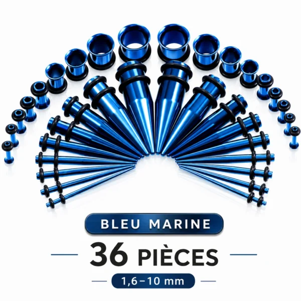Kit Stretching Oreille Acier 316L Bleu Marine PVD Tapers & Tunnels 1,6-10mm Kit Stretching Oreille Acier 316L Bleu Marine PVD Tapers & Tunnels 1,6-10mm.