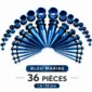 Kit Stretching Oreille Acier 316L Bleu Marine PVD Tapers & Tunnels 1,6-10mm.